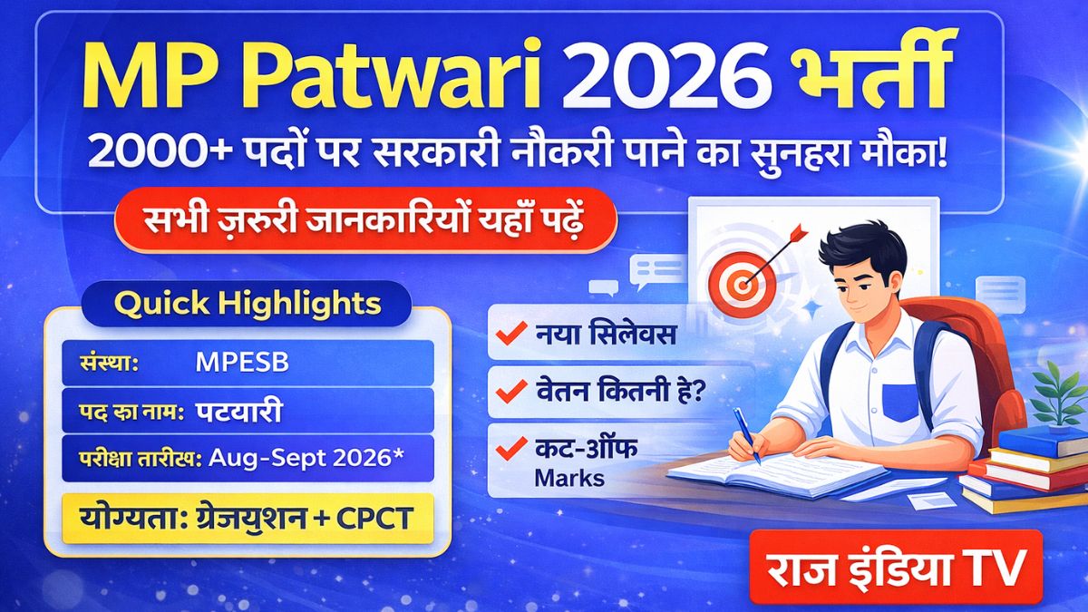 MP पटवारी भर्ती 2026 – 2000+ पद, नया सिलेबस, एग्जाम पैटर्न, सैलरी ₹29,000 तक और पूरी चयन प्रक्रिया की जानकारी